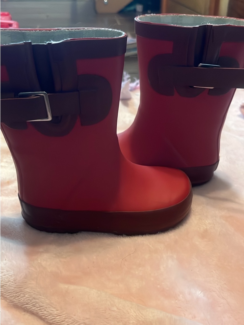 Kids Red Rain Boots with Buckle (SweetHoney)